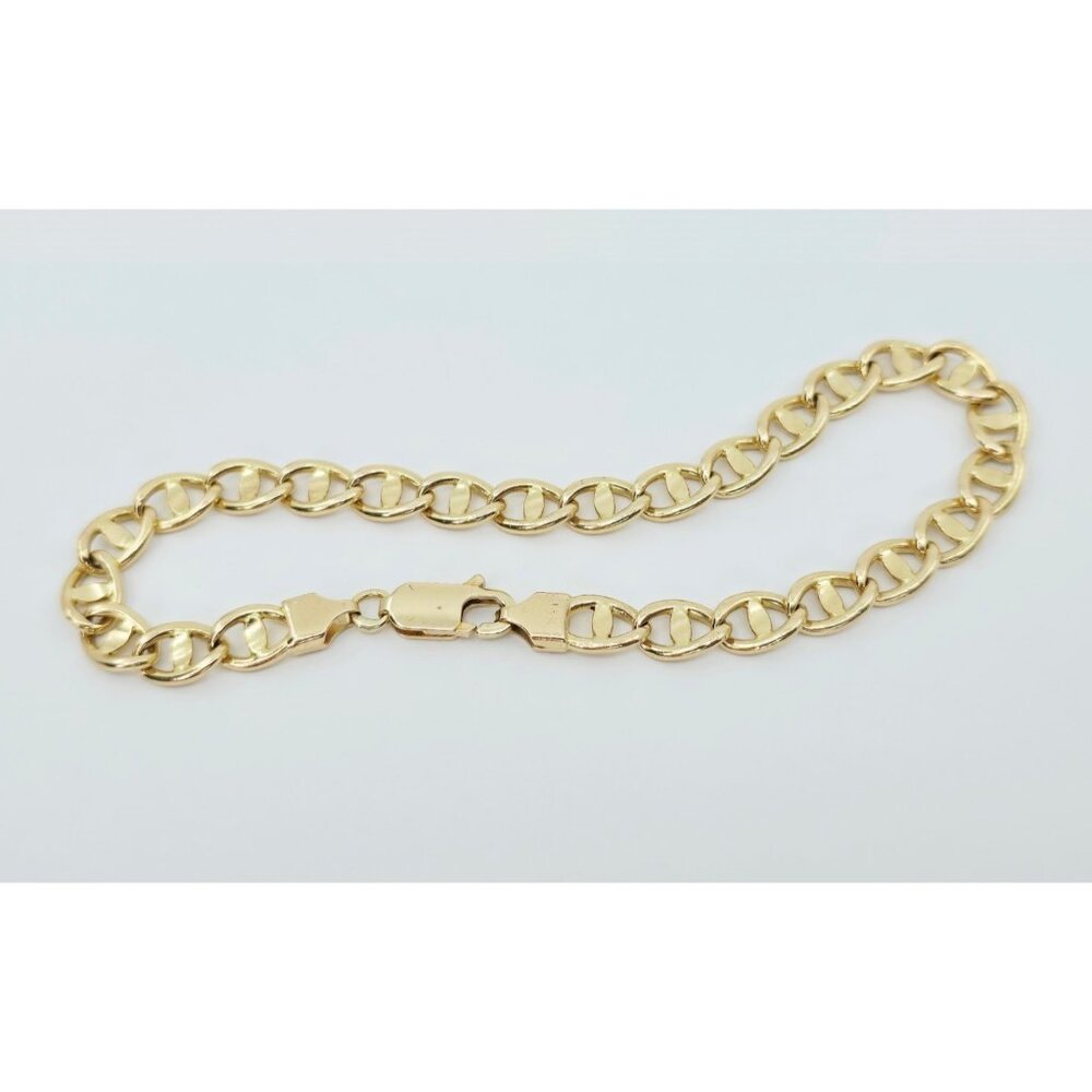 Unique 14K Karat Solid Yellow Gold Mariner Anchor Link Chain Bracelet - 8.50" L